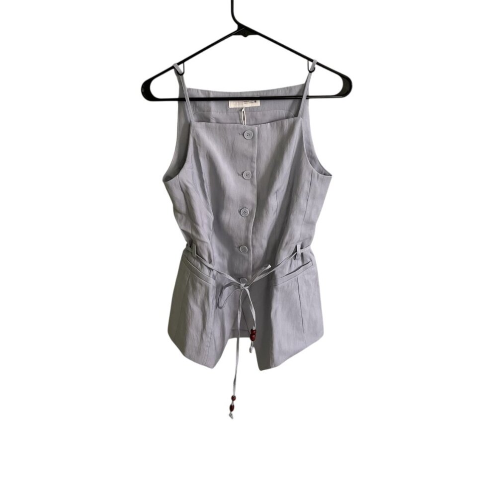 Zara Light Blue Beaded Belt Vest & High-Waisted Straight Leg Pants Co-Ord Set XS - Picture 9 of 16